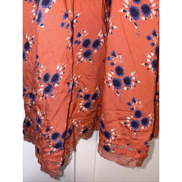 Intimately Free People Orange Floral Mini Dress Lace Wrap Eyelet Medium New - Picture 12 of 13